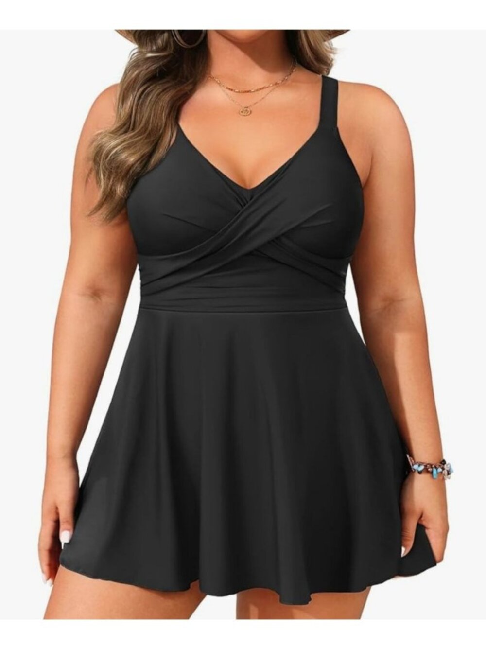 Aqua Eve Womens XL Black Two-Piece Tankini Swim Dress Boy Shorts Twist Front